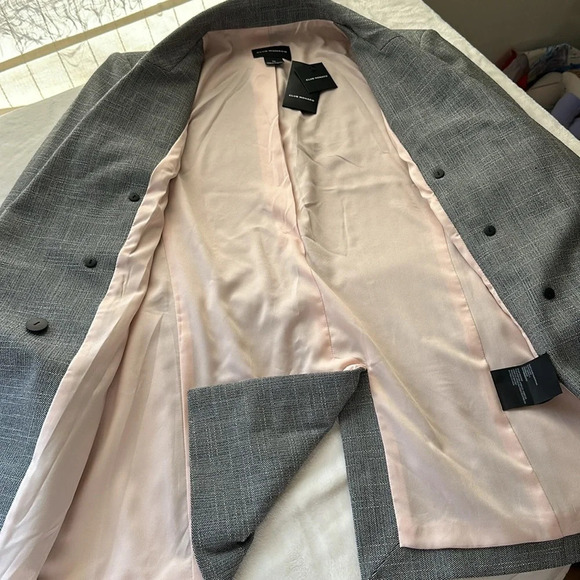 CLUB MONACO Double Breasted Blazer Jacket Gray Aditha Power Tailored, Size 12 - Picture 14 of 16